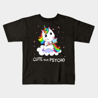 Cute But Psycho Unicorn Rainbow Tshirt Funny Kids T-Shirt